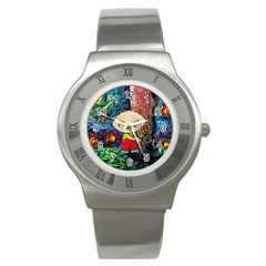 Cartoon Starry Night Vincent Van Gogh Stainless Steel Watch by Modalart