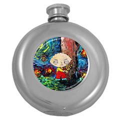 Cartoon Starry Night Vincent Van Gogh Round Hip Flask (5 Oz) by Modalart