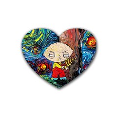 Cartoon Starry Night Vincent Van Gogh Rubber Heart Coaster (4 Pack)