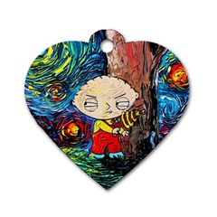 Cartoon Starry Night Vincent Van Gogh Dog Tag Heart (two Sides) by Modalart