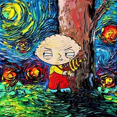 Cartoon Starry Night Vincent Van Gogh Play Mat (square) by Modalart