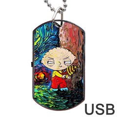 Cartoon Starry Night Vincent Van Gogh Dog Tag Usb Flash (two Sides) by Modalart