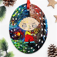 Cartoon Starry Night Vincent Van Gogh Oval Filigree Ornament (two Sides) by Modalart