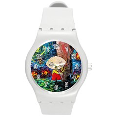 Cartoon Starry Night Vincent Van Gogh Round Plastic Sport Watch (m) by Modalart