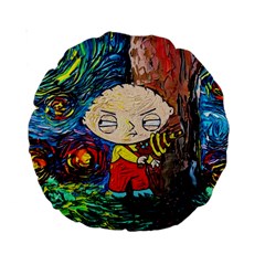 Cartoon Starry Night Vincent Van Gogh Standard 15  Premium Round Cushions by Modalart