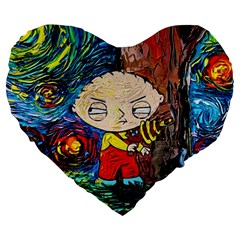 Cartoon Starry Night Vincent Van Gogh Large 19  Premium Heart Shape Cushions by Modalart