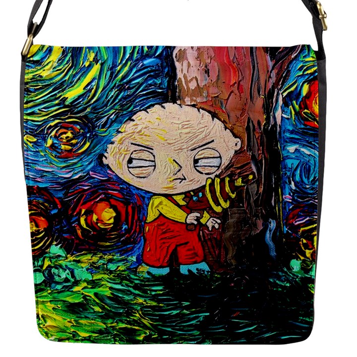 Cartoon Starry Night Vincent Van Gogh Flap Closure Messenger Bag (S)