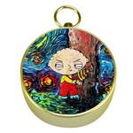 Cartoon Starry Night Vincent Van Gogh Gold Compasses Front