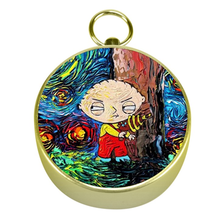 Cartoon Starry Night Vincent Van Gogh Gold Compasses