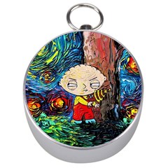 Cartoon Starry Night Vincent Van Gogh Silver Compasses by Modalart