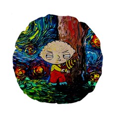 Cartoon Starry Night Vincent Van Gogh Standard 15  Premium Flano Round Cushions by Modalart