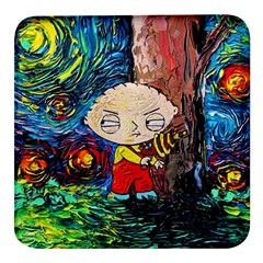 Cartoon Starry Night Vincent Van Gogh Square Glass Fridge Magnet (4 Pack) by Modalart