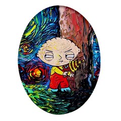 Cartoon Starry Night Vincent Van Gogh Oval Glass Fridge Magnet (4 Pack) by Modalart