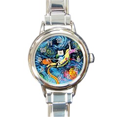 Adventure Time Art Starry Night Van Gogh Round Italian Charm Watch by Modalart