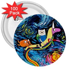 Adventure Time Art Starry Night Van Gogh 3  Buttons (100 Pack)  by Modalart