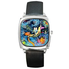 Adventure Time Art Starry Night Van Gogh Square Metal Watch by Modalart