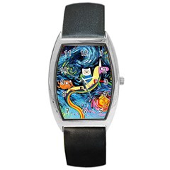 Adventure Time Art Starry Night Van Gogh Barrel Style Metal Watch