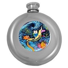 Adventure Time Art Starry Night Van Gogh Round Hip Flask (5 Oz) by Modalart