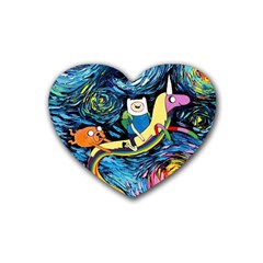 Adventure Time Art Starry Night Van Gogh Rubber Coaster (heart) by Modalart