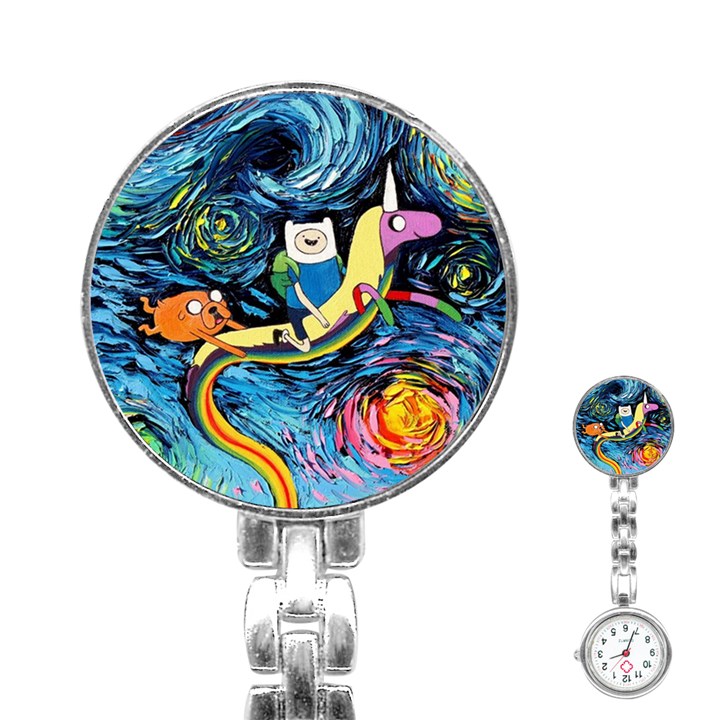 Adventure Time Art Starry Night Van Gogh Stainless Steel Nurses Watch