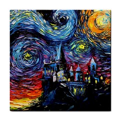 Castle Hogwarts Starry Night Print Van Gogh Parody Tile Coaster by Modalart