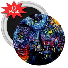 Castle Hogwarts Starry Night Print Van Gogh Parody 3  Magnets (10 Pack)  by Modalart