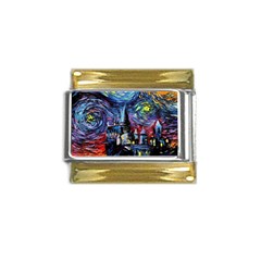 Castle Hogwarts Starry Night Print Van Gogh Parody Gold Trim Italian Charm (9mm) by Modalart