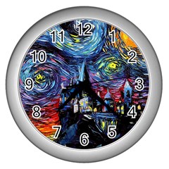 Castle Hogwarts Starry Night Print Van Gogh Parody Wall Clock (silver) by Modalart