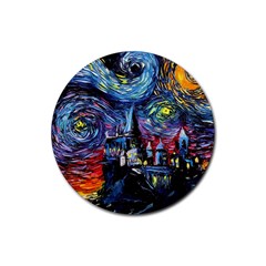 Castle Hogwarts Starry Night Print Van Gogh Parody Rubber Coaster (round) by Modalart