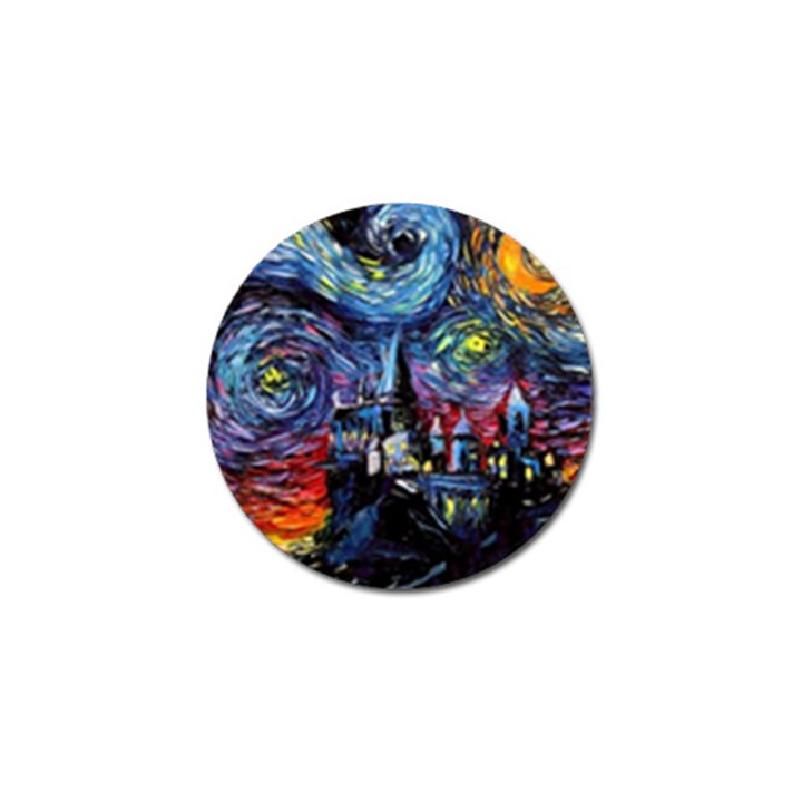 Castle Hogwarts Starry Night Print Van Gogh Parody Golf Ball Marker