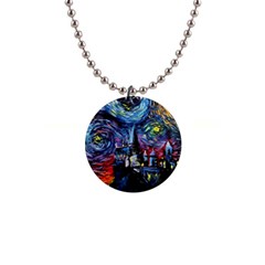 Castle Hogwarts Starry Night Print Van Gogh Parody 1  Button Necklace by Modalart