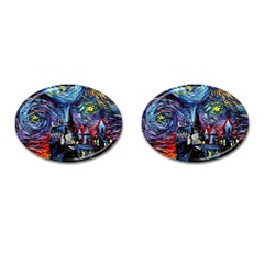 Castle Hogwarts Starry Night Print Van Gogh Parody Cufflinks (oval) by Modalart