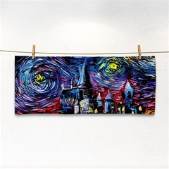 Castle Hogwarts Starry Night Print Van Gogh Parody Hand Towel by Modalart