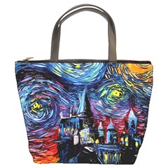 Castle Hogwarts Starry Night Print Van Gogh Parody Bucket Bag by Modalart