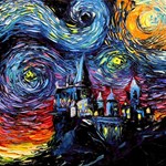 Castle Hogwarts Starry Night Print Van Gogh Parody Play Mat (Rectangle) Front