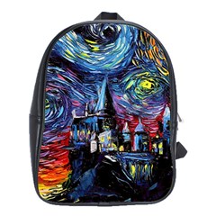 Castle Hogwarts Starry Night Print Van Gogh Parody School Bag (xl) by Modalart