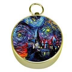 Castle Hogwarts Starry Night Print Van Gogh Parody Gold Compasses by Modalart