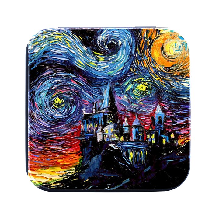 Castle Hogwarts Starry Night Print Van Gogh Parody Square Metal Box (Black)