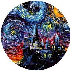 Castle Hogwarts Starry Night Print Van Gogh Parody Wooden Puzzle Round by Modalart