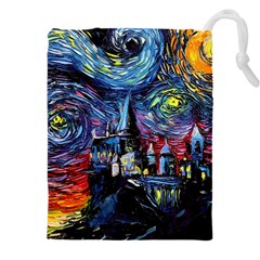 Castle Hogwarts Starry Night Print Van Gogh Parody Drawstring Pouch (4xl) by Modalart