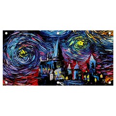 Castle Hogwarts Starry Night Print Van Gogh Parody Banner And Sign 4  X 2  by Modalart