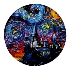 Castle Hogwarts Starry Night Print Van Gogh Parody Round Glass Fridge Magnet (4 Pack) by Modalart