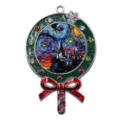 Castle Hogwarts Starry Night Print Van Gogh Parody Metal X mas Lollipop With Crystal Ornament by Modalart