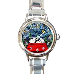 Dog House Vincent Van Gogh s Starry Night Parody Round Italian Charm Watch by Modalart