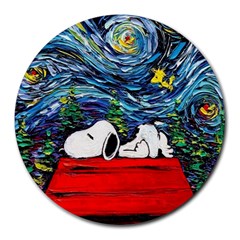 Dog House Vincent Van Gogh s Starry Night Parody Round Mousepad by Modalart