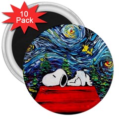 Dog House Vincent Van Gogh s Starry Night Parody 3  Magnets (10 Pack)  by Modalart