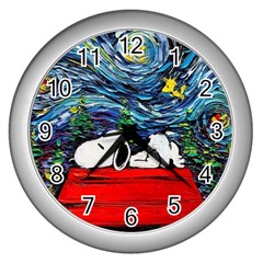 Dog House Vincent Van Gogh s Starry Night Parody Wall Clock (silver) by Modalart