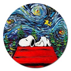 Dog House Vincent Van Gogh s Starry Night Parody Magnet 5  (round) by Modalart