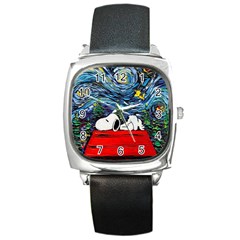 Dog House Vincent Van Gogh s Starry Night Parody Square Metal Watch by Modalart