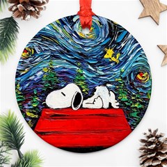 Dog House Vincent Van Gogh s Starry Night Parody Round Ornament (two Sides) by Modalart